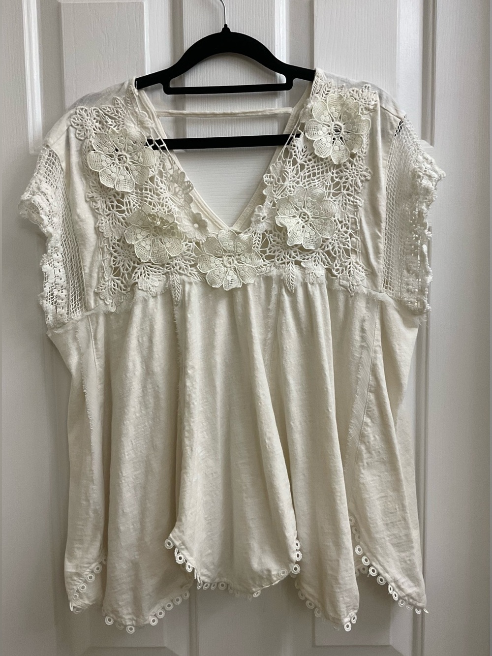 ANTHROPOLOGIE Crochet Lace Cotton V-Neck Top Size S